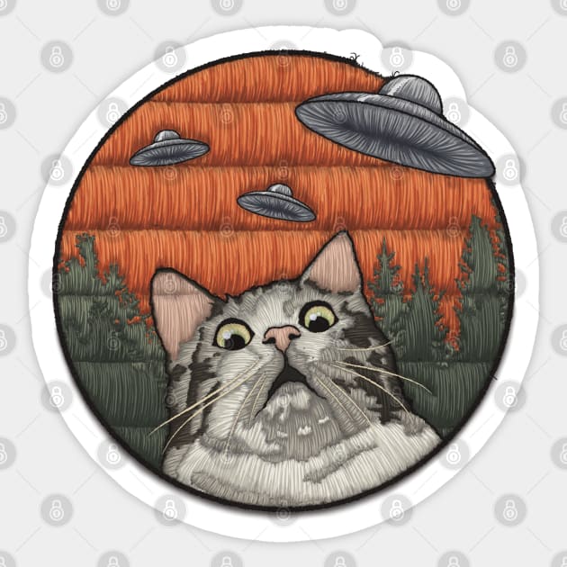 UFO cat! patch like alien and cat graphic Sticker by Feral Funny Creatures